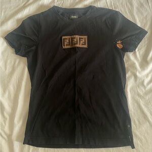 Fendi Black Tee with Tan Logo Patch